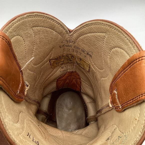 Vintage 1977 Stewart Boot Co. Western Cowboy Boots Brown Leather 9.5 D - Picture 9 of 12